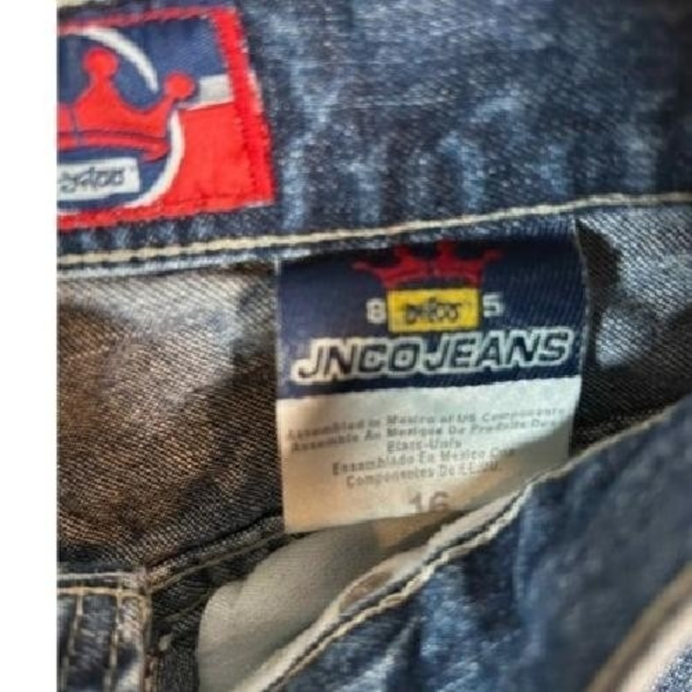 JNCO Jeans Front Graphic Dragon Dark Wash Denim Kids Youth Size 16 Y2K Vintage - Picture 10 of 12